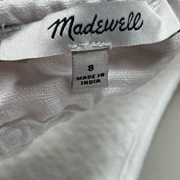 MADEWELL Linen Mini Dress Women 8 White Square Neck Cutout NP764 - Picture 10 of 12